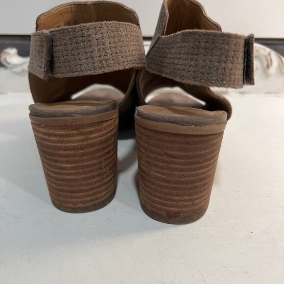 FRANCO SARTO Leather Suede Tan Brown Open Toe 3" Block Heels size 7.5 - Picture 5 of 9